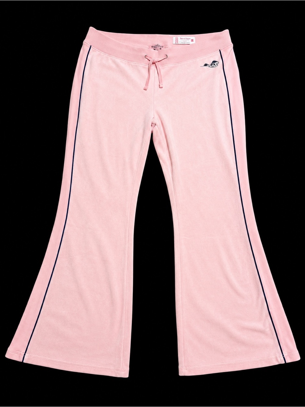 Pink Velour Flare Sweat Pants with Navy Piping XXL
